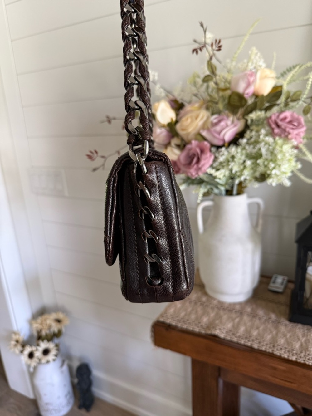 CHANEL Quilted Shoulder Bag in Dark Brown Leather with Silver-Tone Hardware - Picture 3 of 11